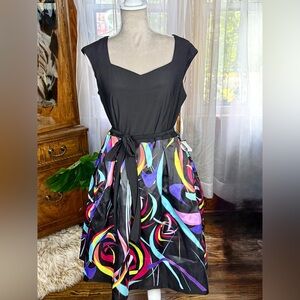 RM Richards Black and Multicolor Dress